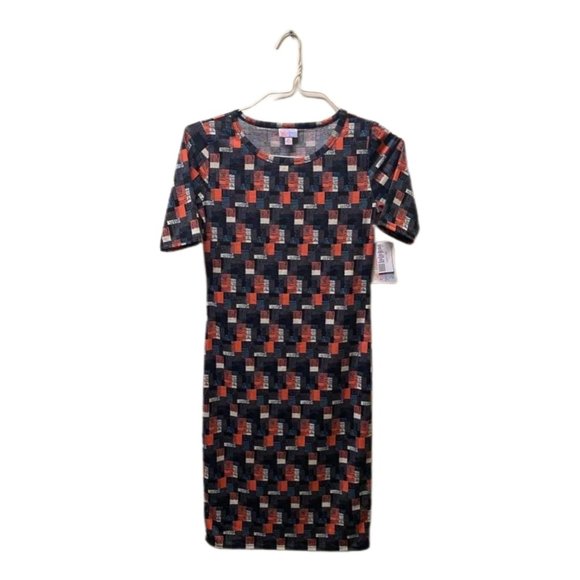 Lula Roe Short-sleeve Black, Peach, and Blue Julia Dress, XS, New with Tags - Picture 5 of 7